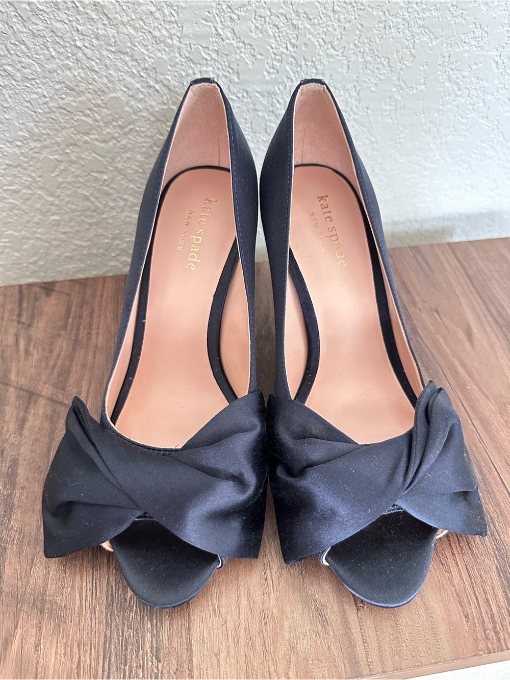 kate spade navy Satin Peep-Toe Knotted Bow Pumps